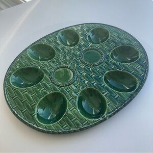 Vintage Green Ceramic Deviled Egg Serving Plate Japan Festive Table Party Decor